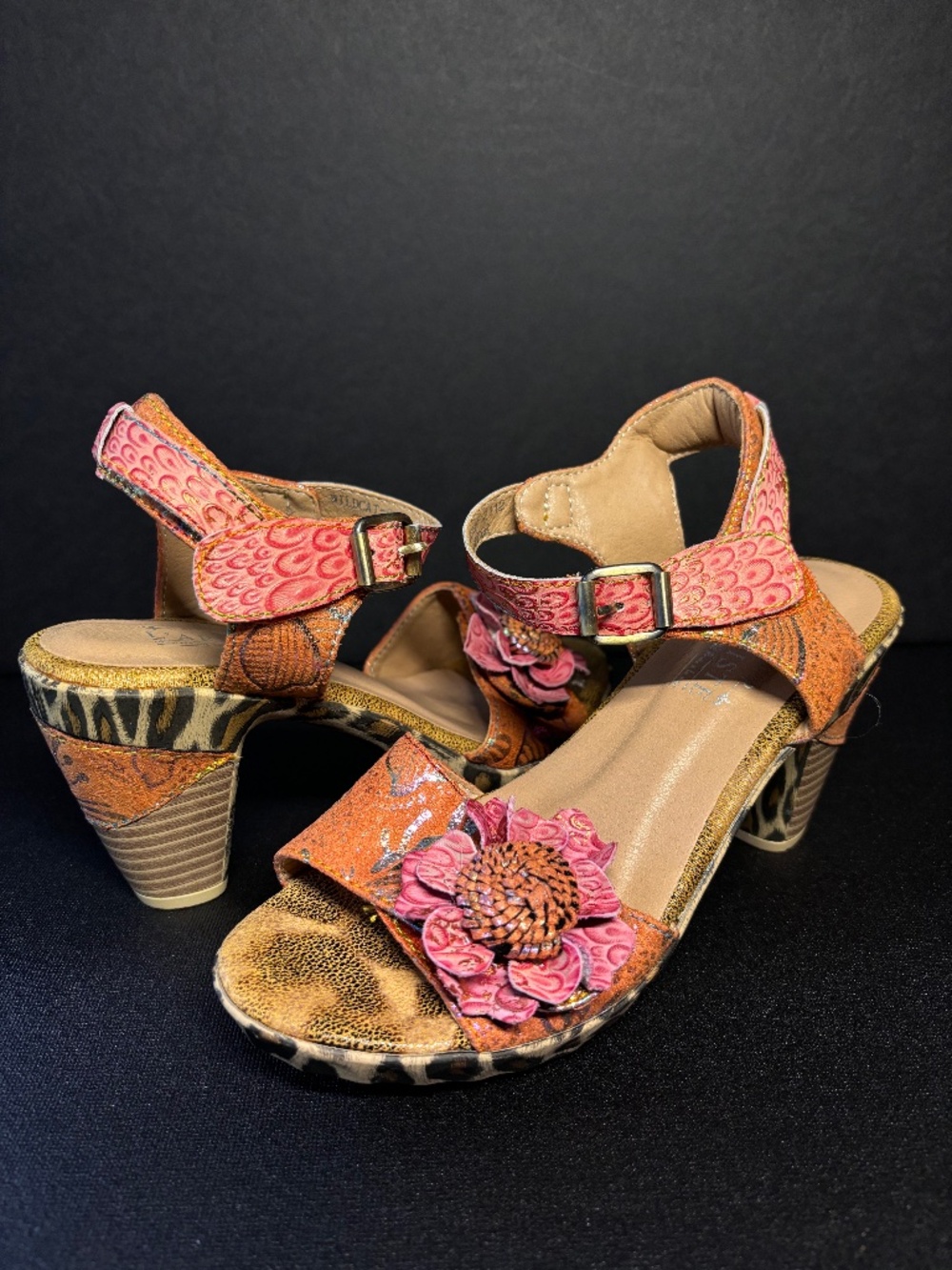 L’Artiste NEW Spring Step Wildcat Leather Sandals Size 36 Floral Boho Heel